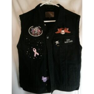 Lee Denim Vest Patches Embellished Sleeveless Biker Motorcycle‎ Vest Small